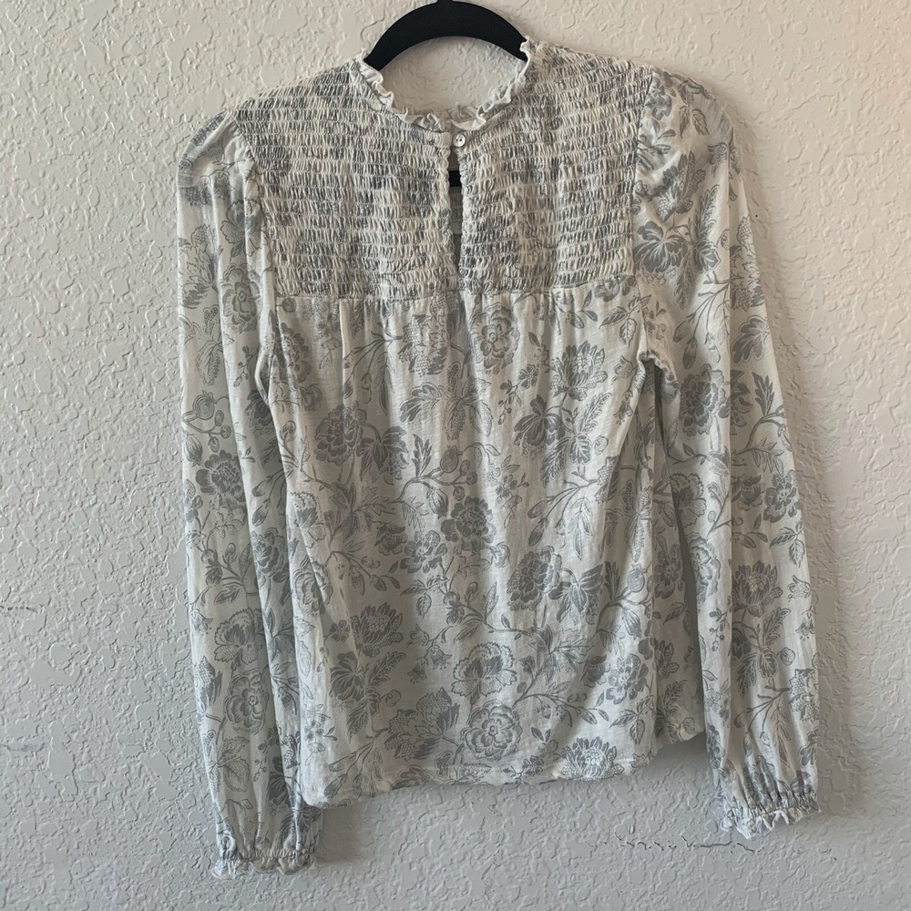 Lucky Brand Womens Top Zise S White Long Sleeve Flowers Frill